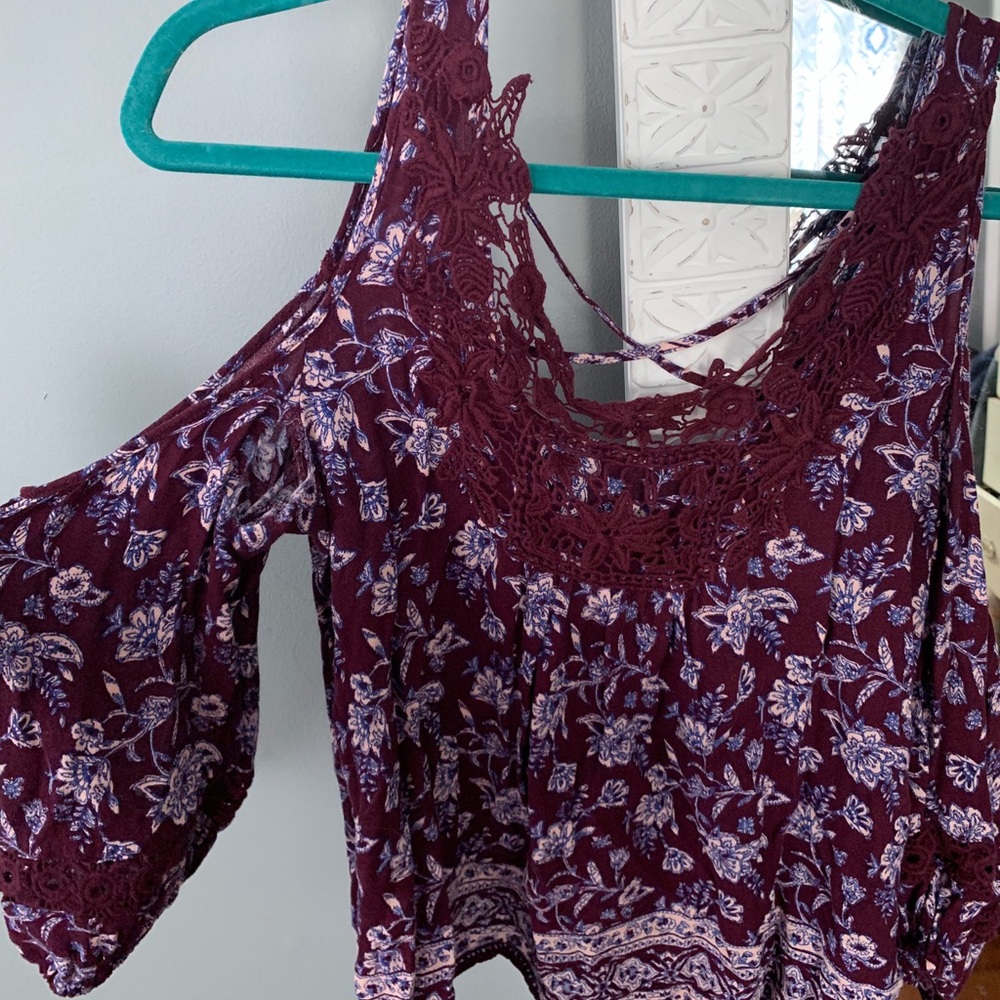 Cold shoulder maroon blouse